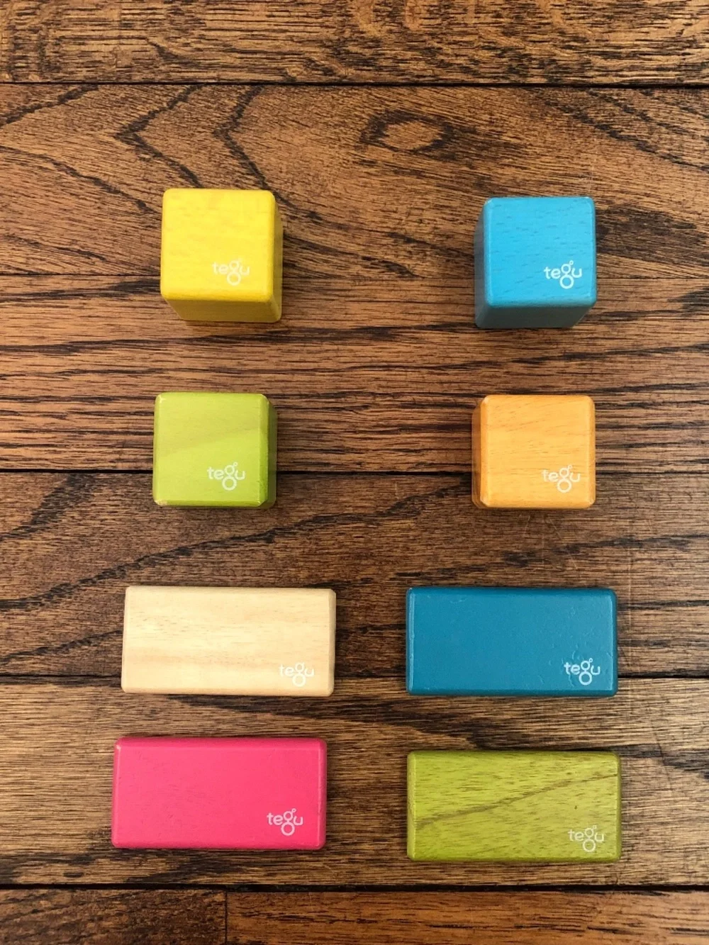 Tegu Original Pocket Pouch Magnetic Wooden Blocks in Tints, 8 piece set